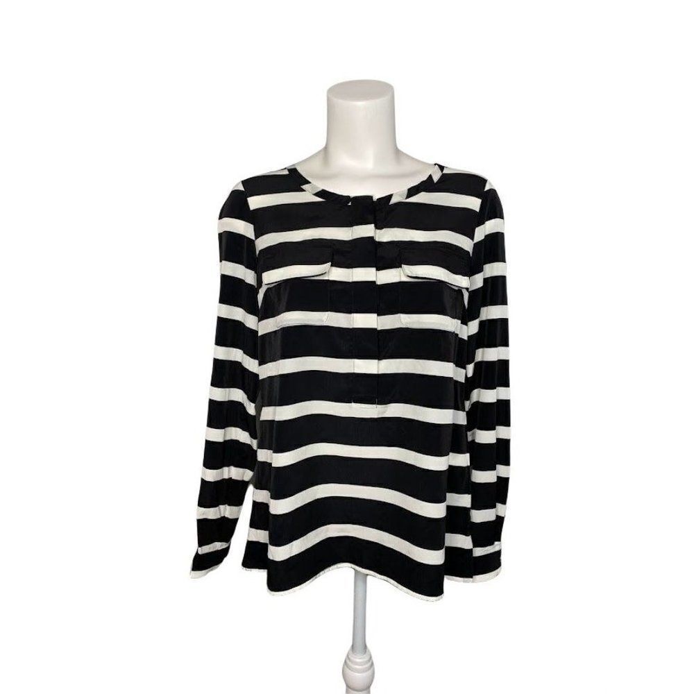 GAP Black White Stripe Pocket‎ Henley Top XS NEW